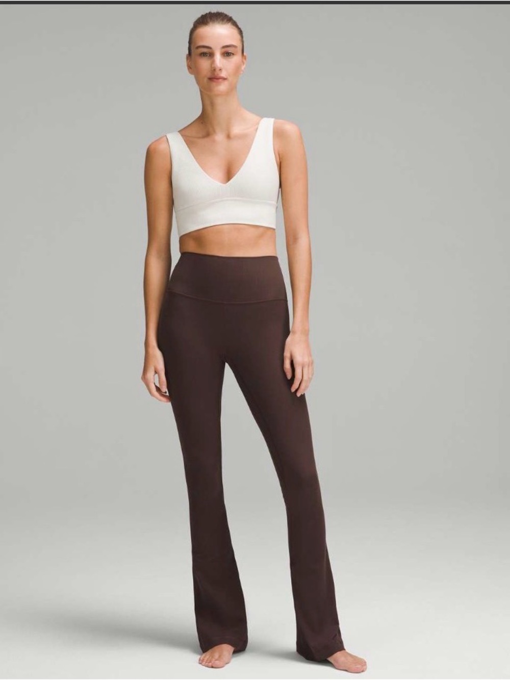 Lululemon High Rise Ribbed Mini Flared Pant, size 4, Espresso, Nulu, 31”